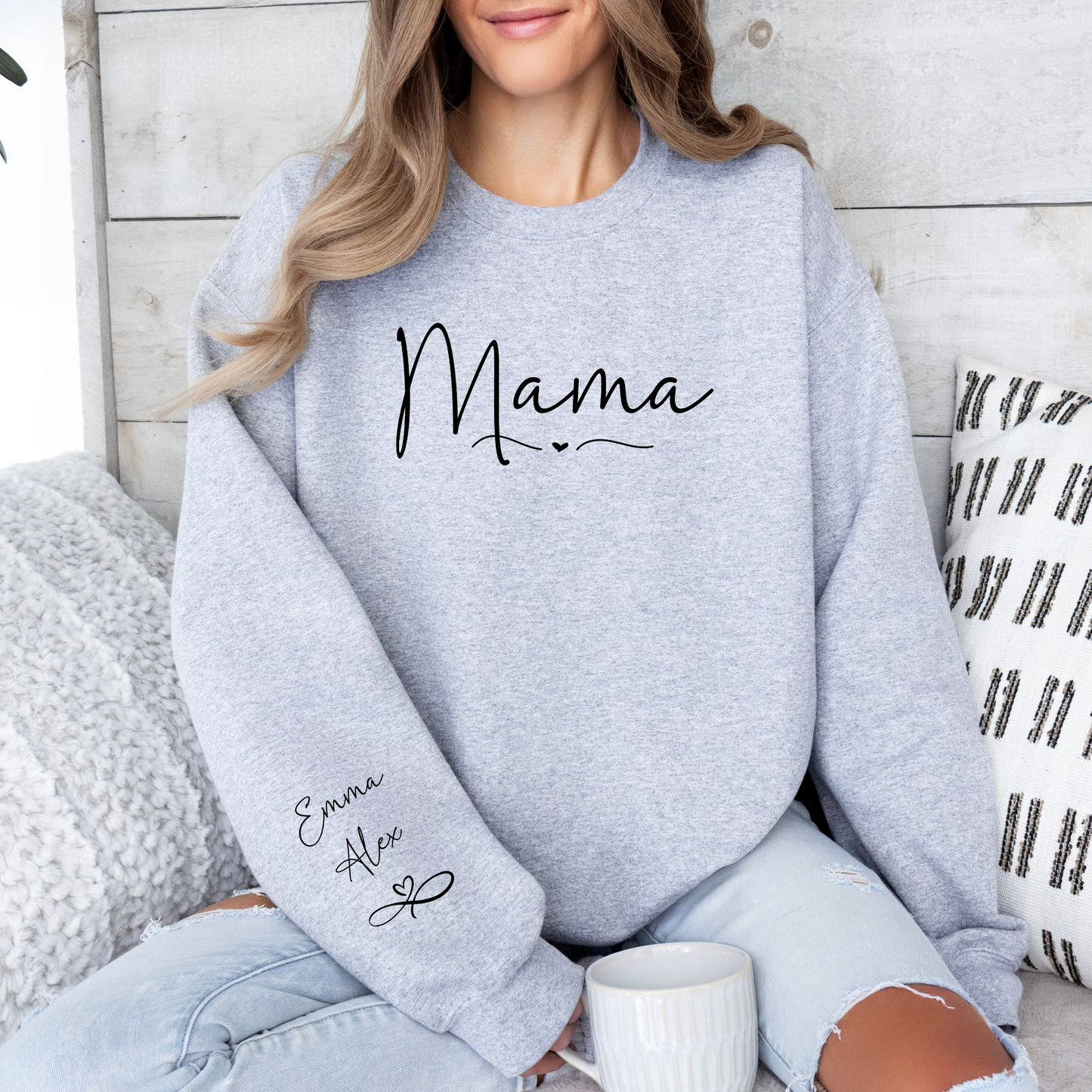 Mama Sweatshirt with Kids Names on Sleeves
