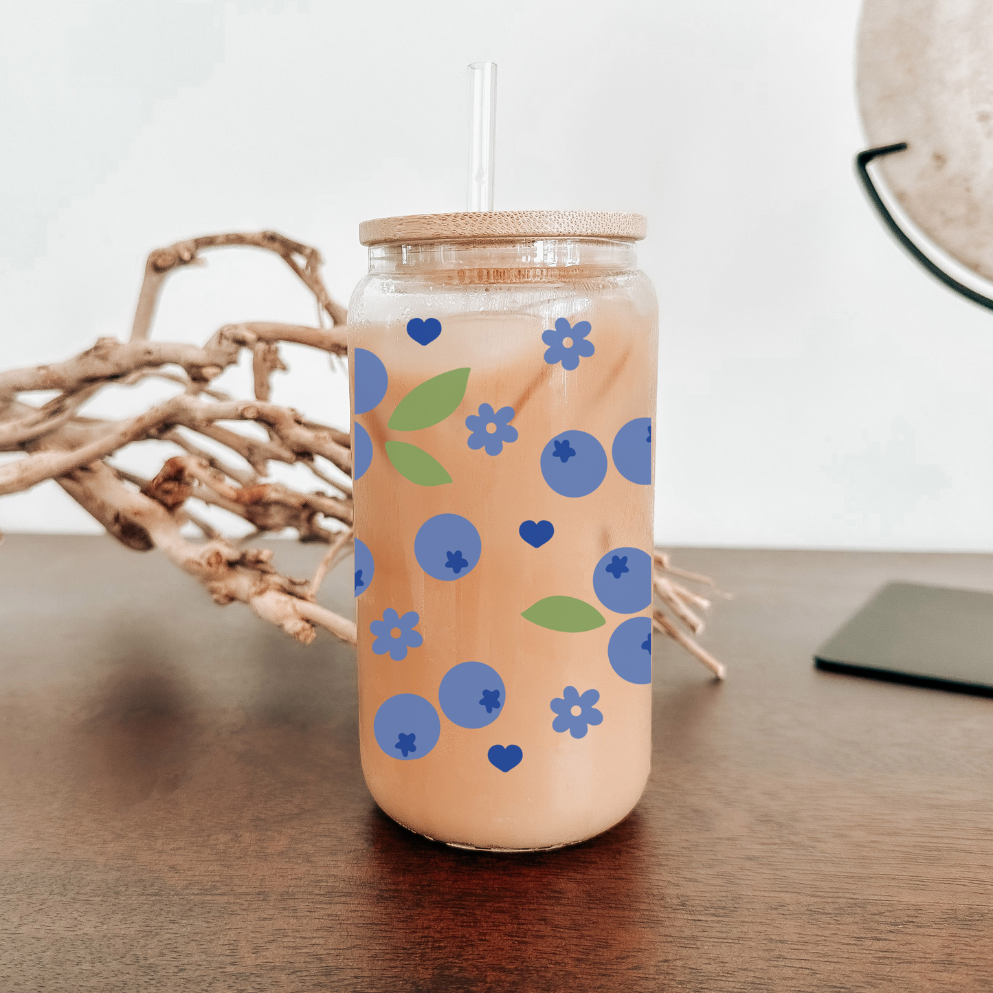 Glass can with Blueberries