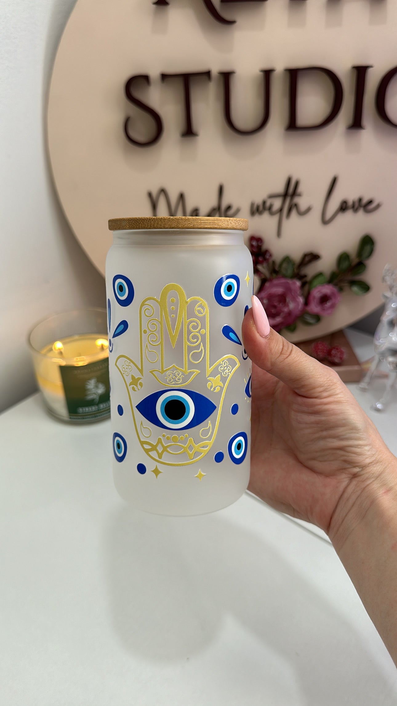 Evil Eyes Libbey 16oz Glass Can – Stylish Drinkware for Iced Beverages with Unique Design