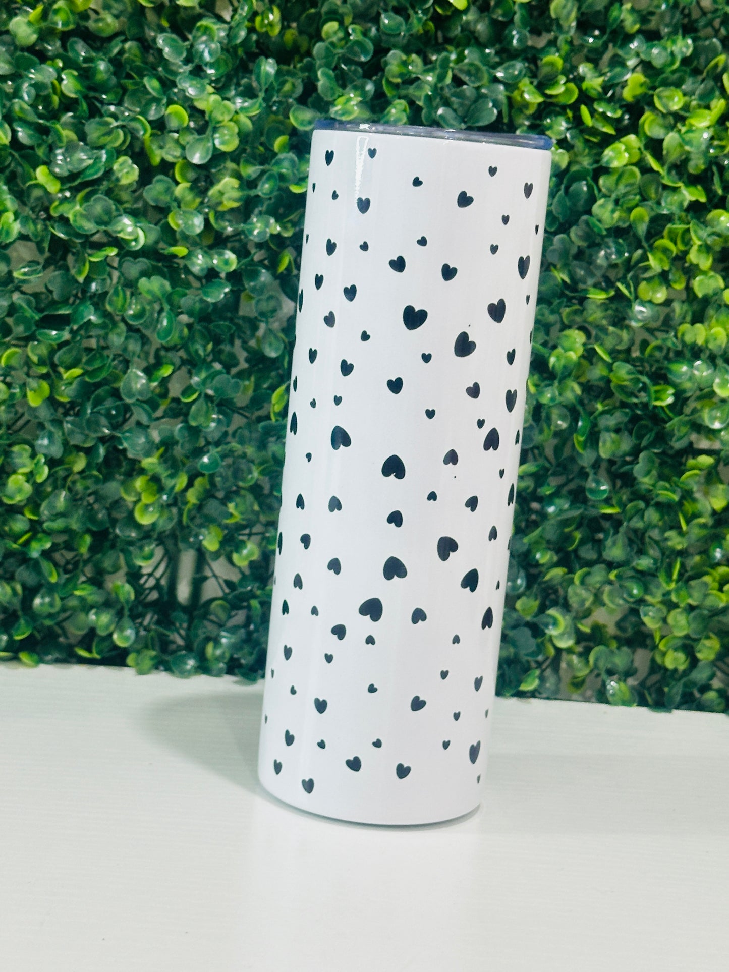 Black Little Hearts Tumbler – Stylish Drinkware with Cute Heart Design