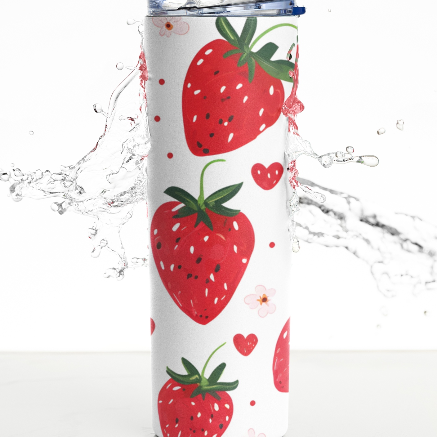 Strawberry tumbler 20oz Fruit-themed drinkware Insulated tumbler Leak-proof lid tumbler
