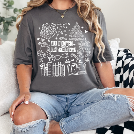 All Booked for Christmas Doodle Tee