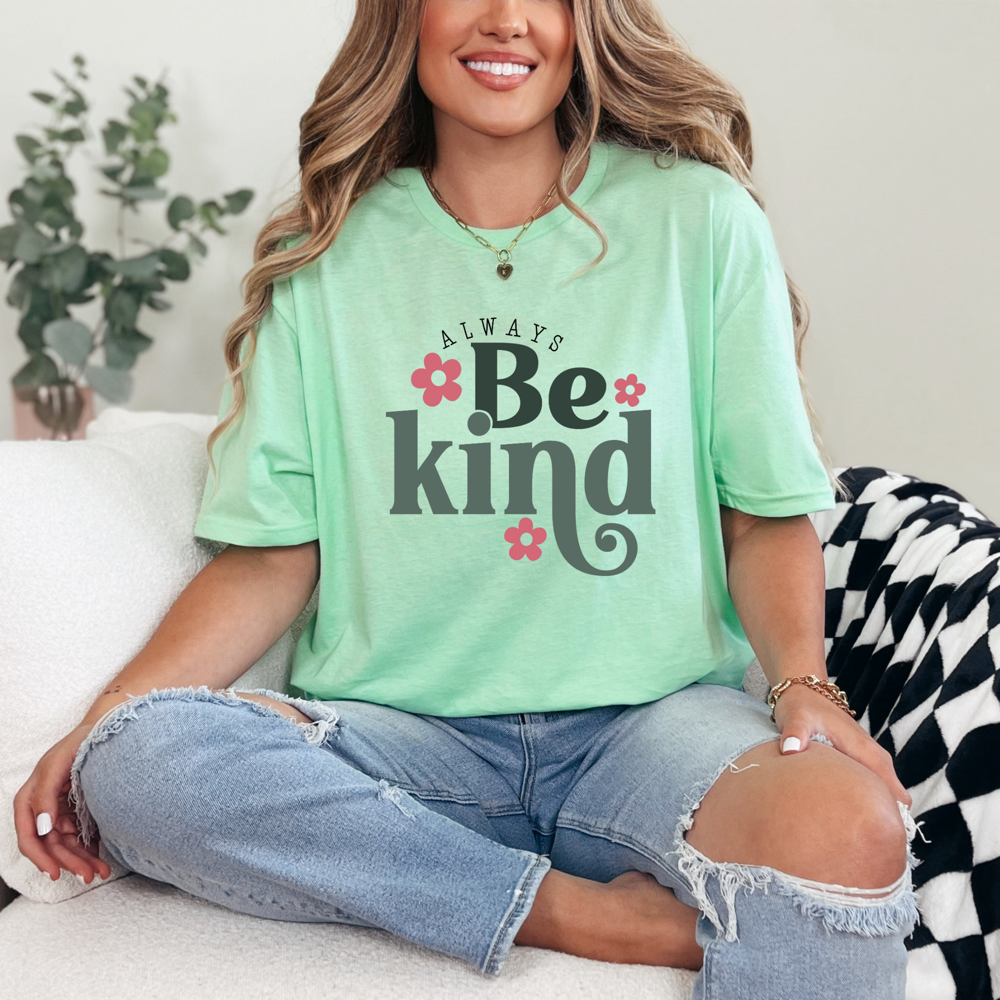 Be Kind Floral T-Shirt Green Mint Color