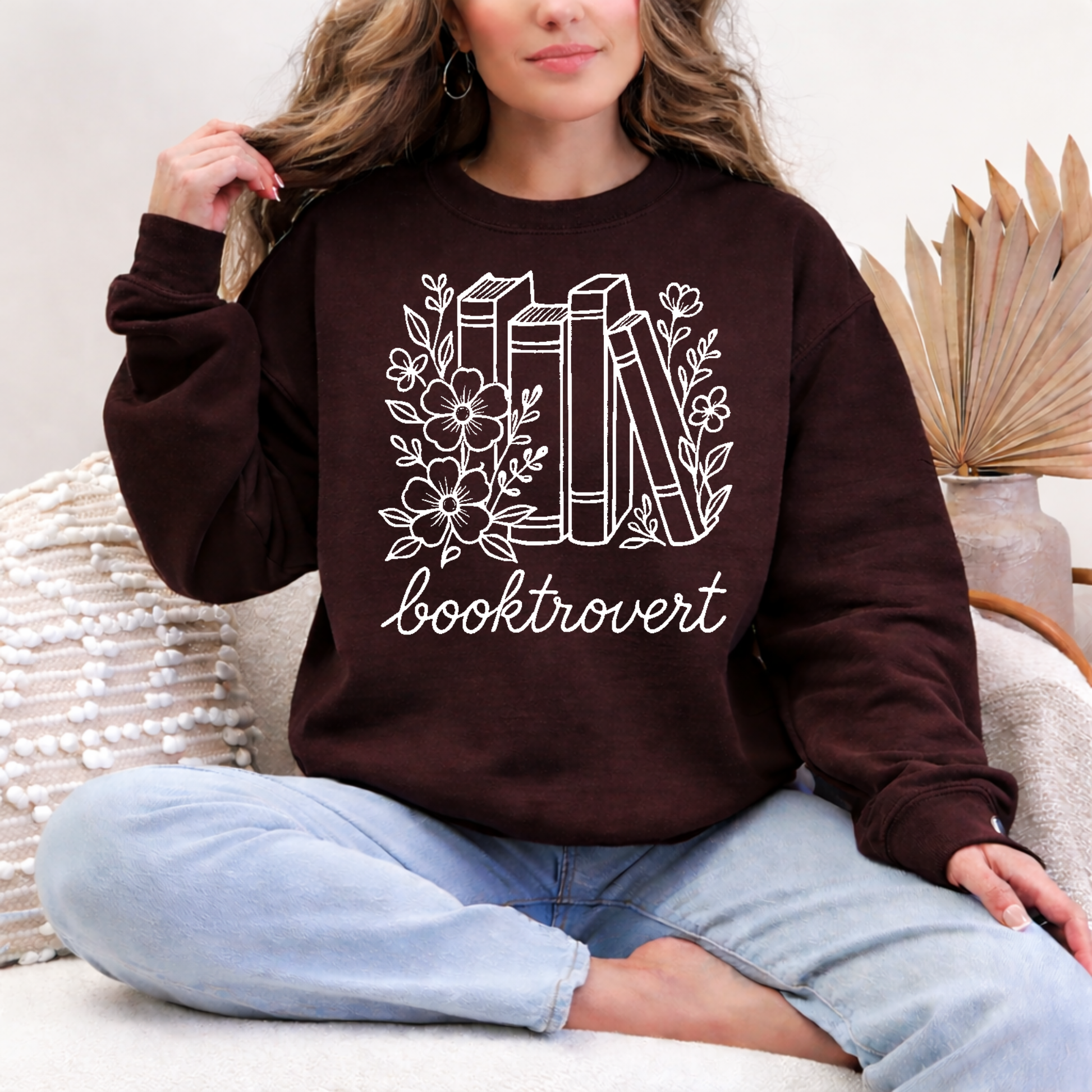 Booktrovert Floral Sweatshirt brown