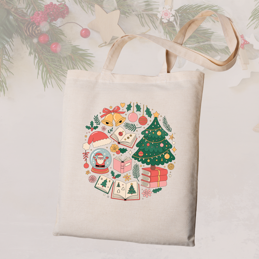 Christmas Bookish Tote Bag – Clipart Design