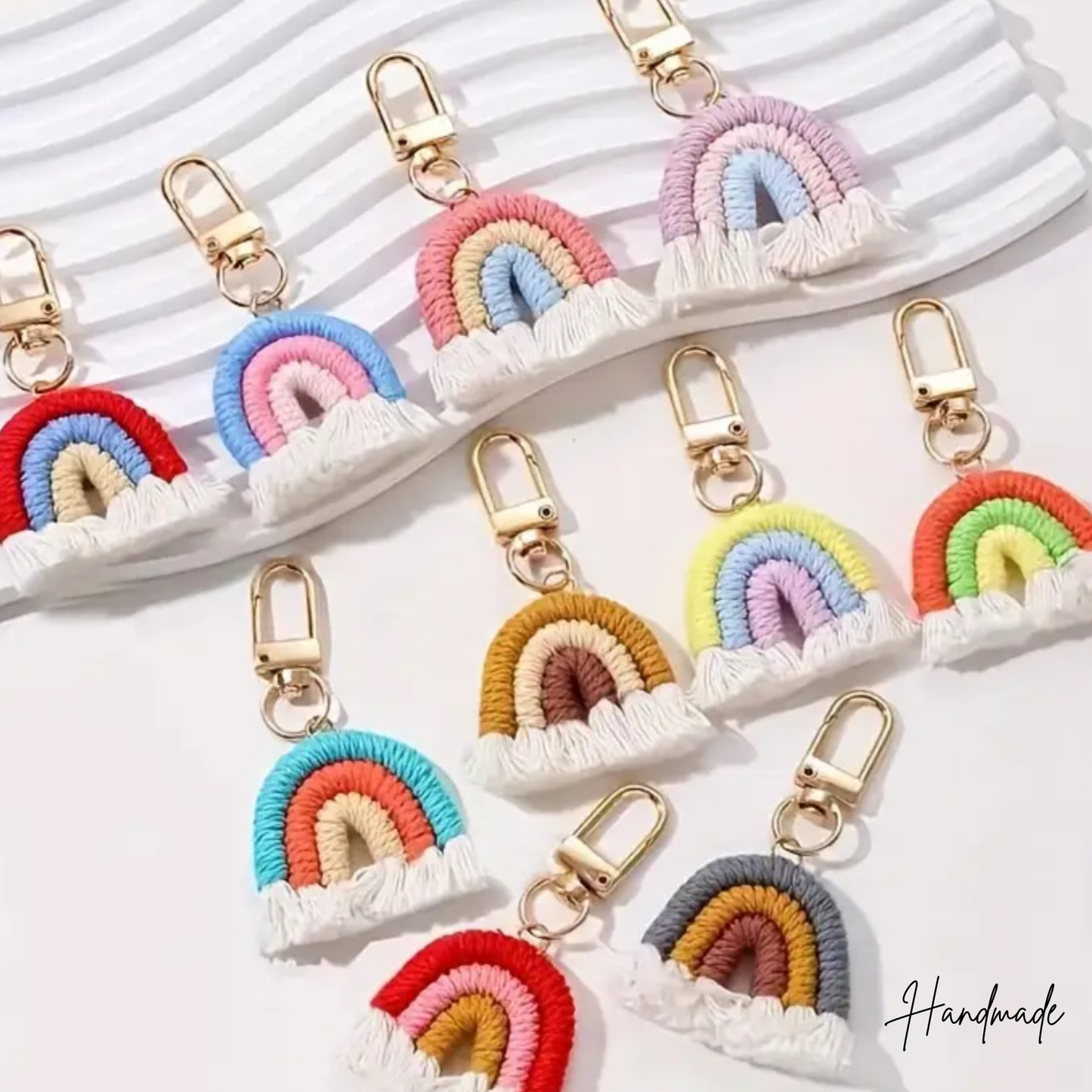 Bohemian Style Rainbow Woven Keychain / Handmade Rainbow Keychains