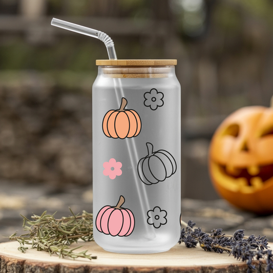 Pumpkin Daisy Glass Tumbler 16oz